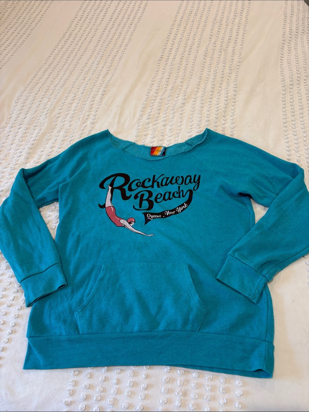Lola Star Rockaway Beach Teal Crewneck Sweatshirt XL